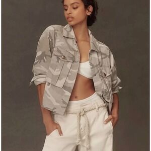 Anthropology Dolan Left Coast Collection Grey Camo Cropped Utility Jacket Size M